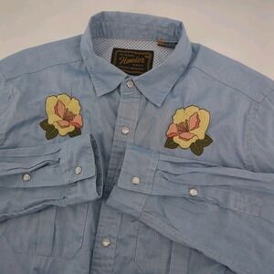 Howler Bros Gaucho Snapshirt Mens Small Pearl Irie Hibiscus Embroidered Chambray